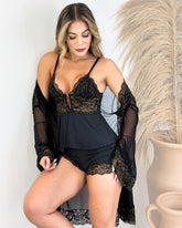 Conjunto Baby-Doll Paco Rabanne com Robe em Tule e Renda